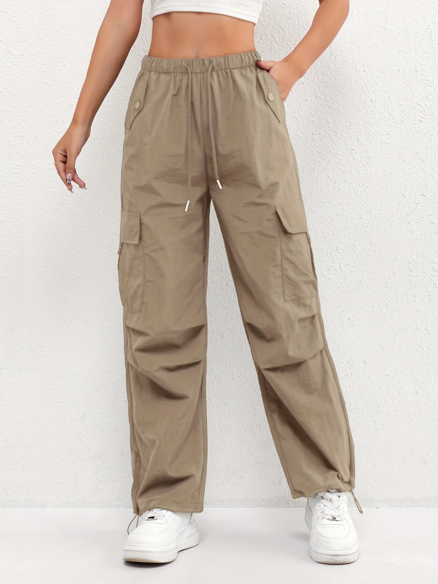 Rachelle – Pantalones casuales de mujer con cordón y bolsillos cargo