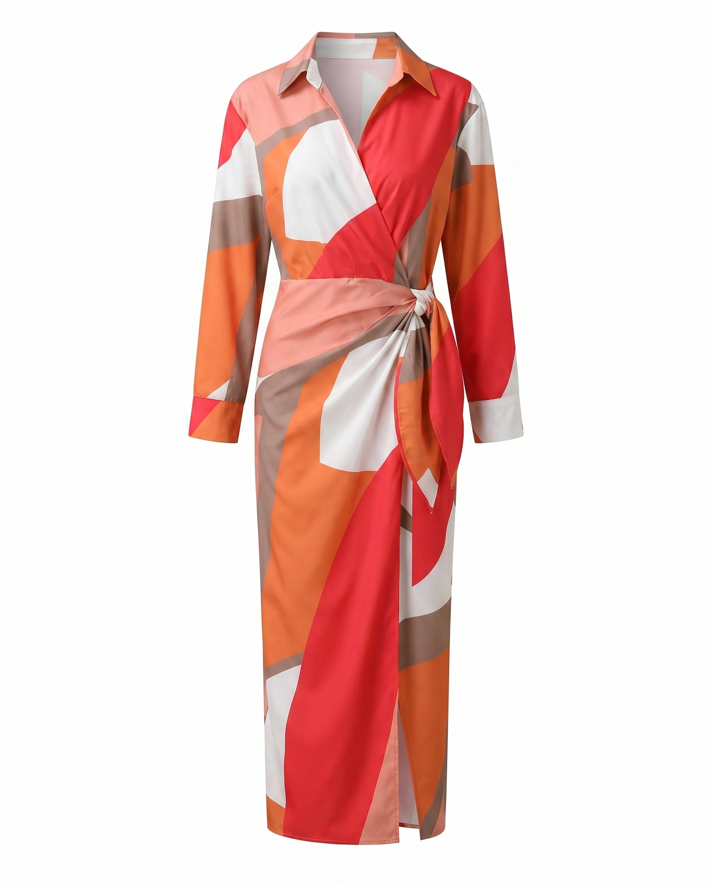 Women's Leaf Print Maxi Wrap Dress Long Sleeve V-Neck - Image 8