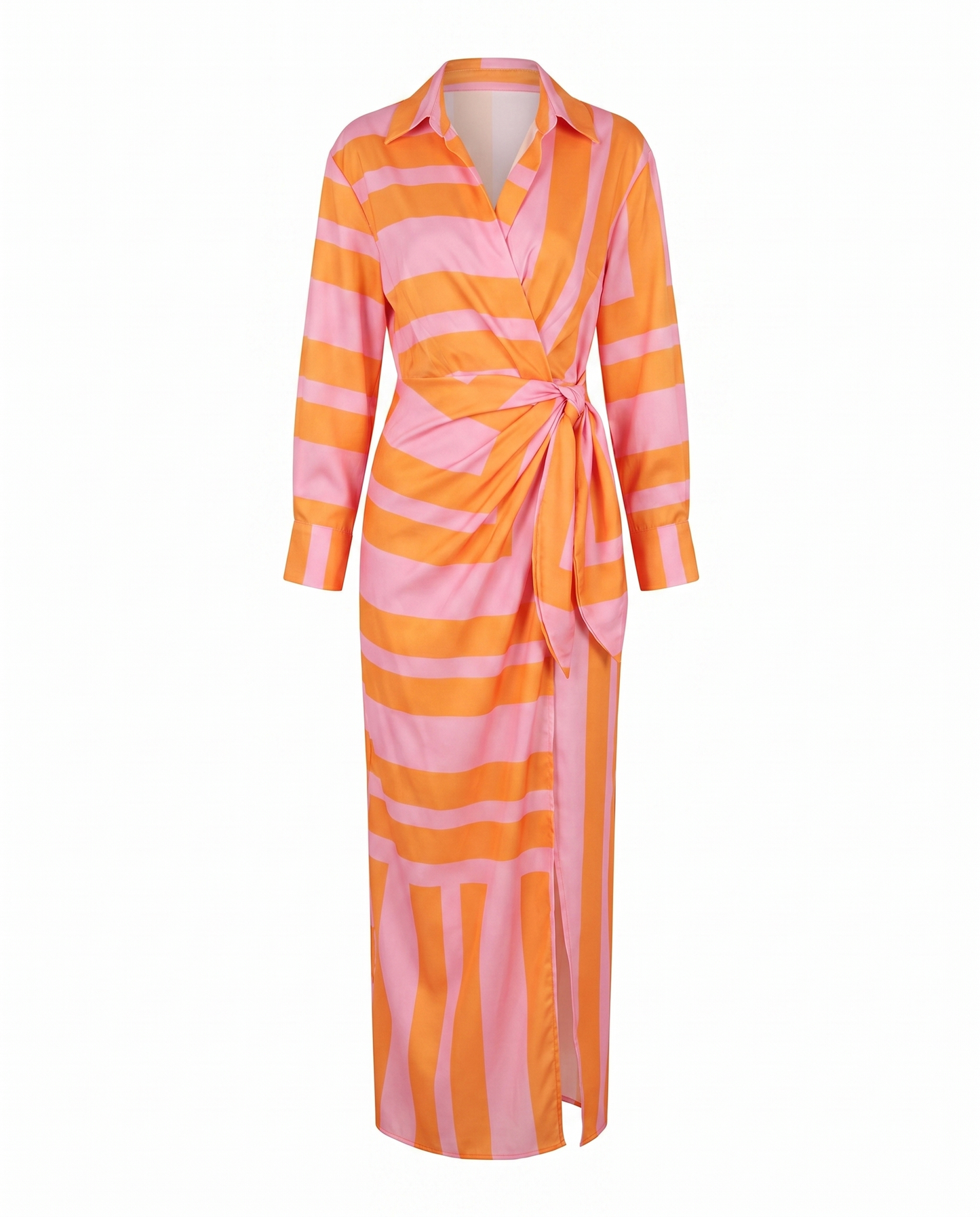 Women's Leaf Print Maxi Wrap Dress Long Sleeve V-Neck - Image 9