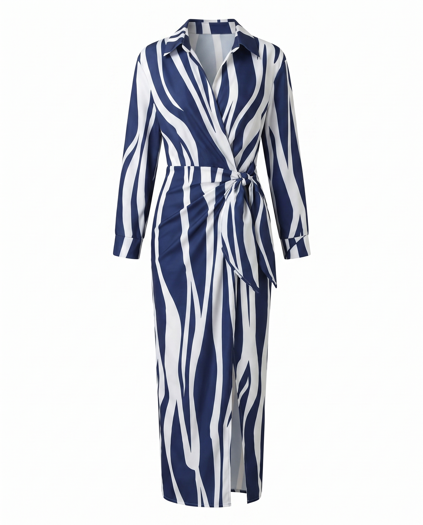 Women's Leaf Print Maxi Wrap Dress Long Sleeve V-Neck - Image 10