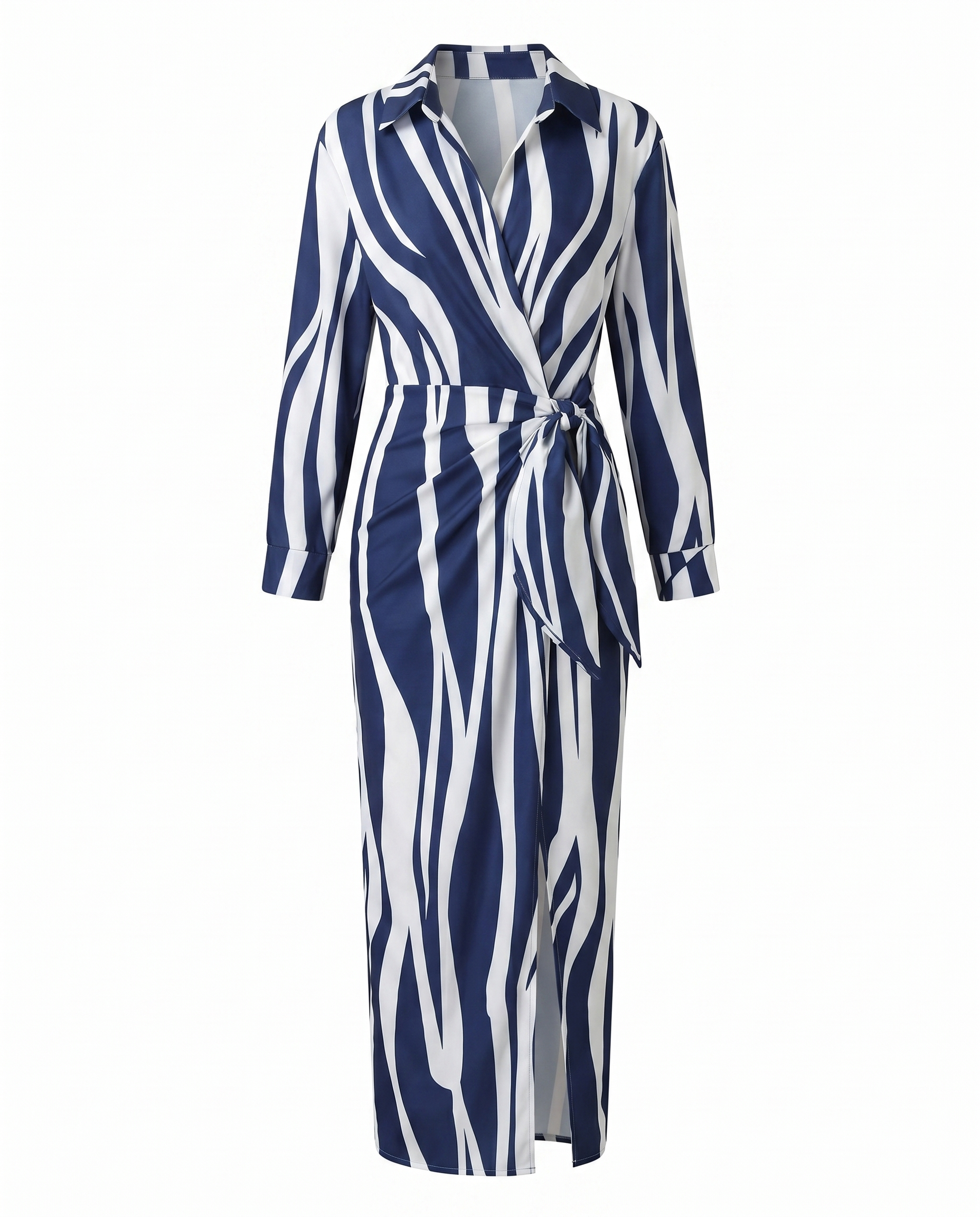 Women's Leaf Print Maxi Wrap Dress Long Sleeve V-Neck - Image 10