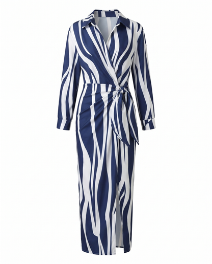 Women's Leaf Print Maxi Wrap Dress Long Sleeve V-Neck - Image 10