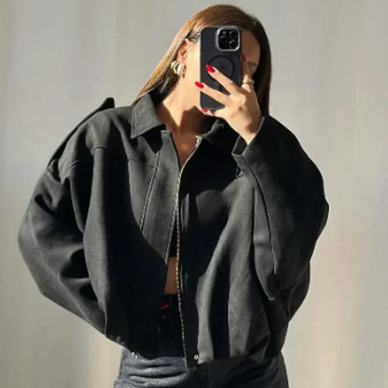 Karina – Kort Cropped Bomberjakke med Lynlås til Kvinder
