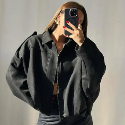 Karina – Kort Cropped Bomberjakke med Lynlås til Kvinder
