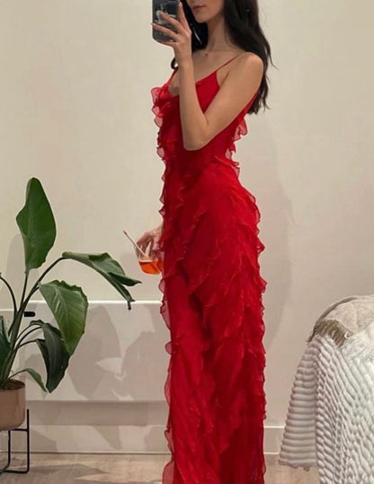 Ben - Kvinders Maxi-kjole med flæser Elegant flow