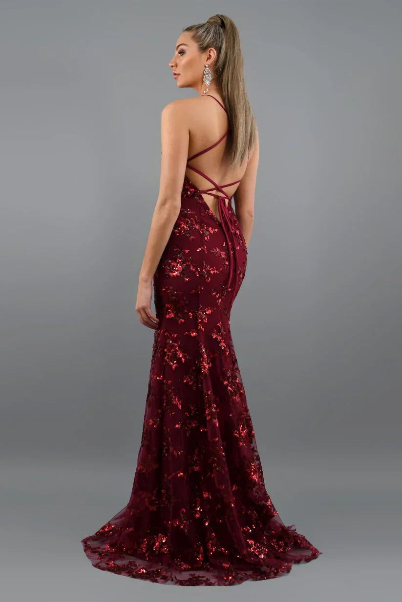 Cedarielle - Abito lungo da donna con paillettes, elegante e aderente