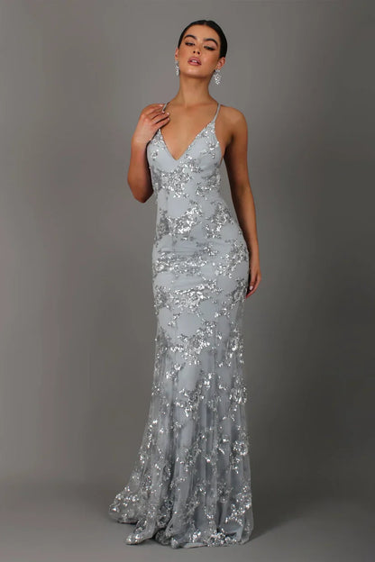 Cedarielle - Abito lungo da donna con paillettes, elegante e aderente