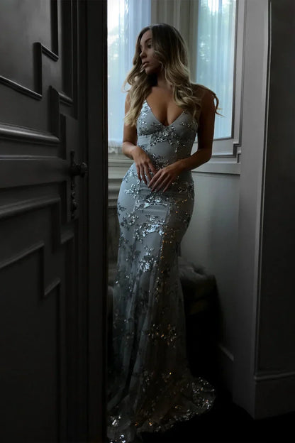 Cedarielle - Abito lungo da donna con paillettes, elegante e aderente