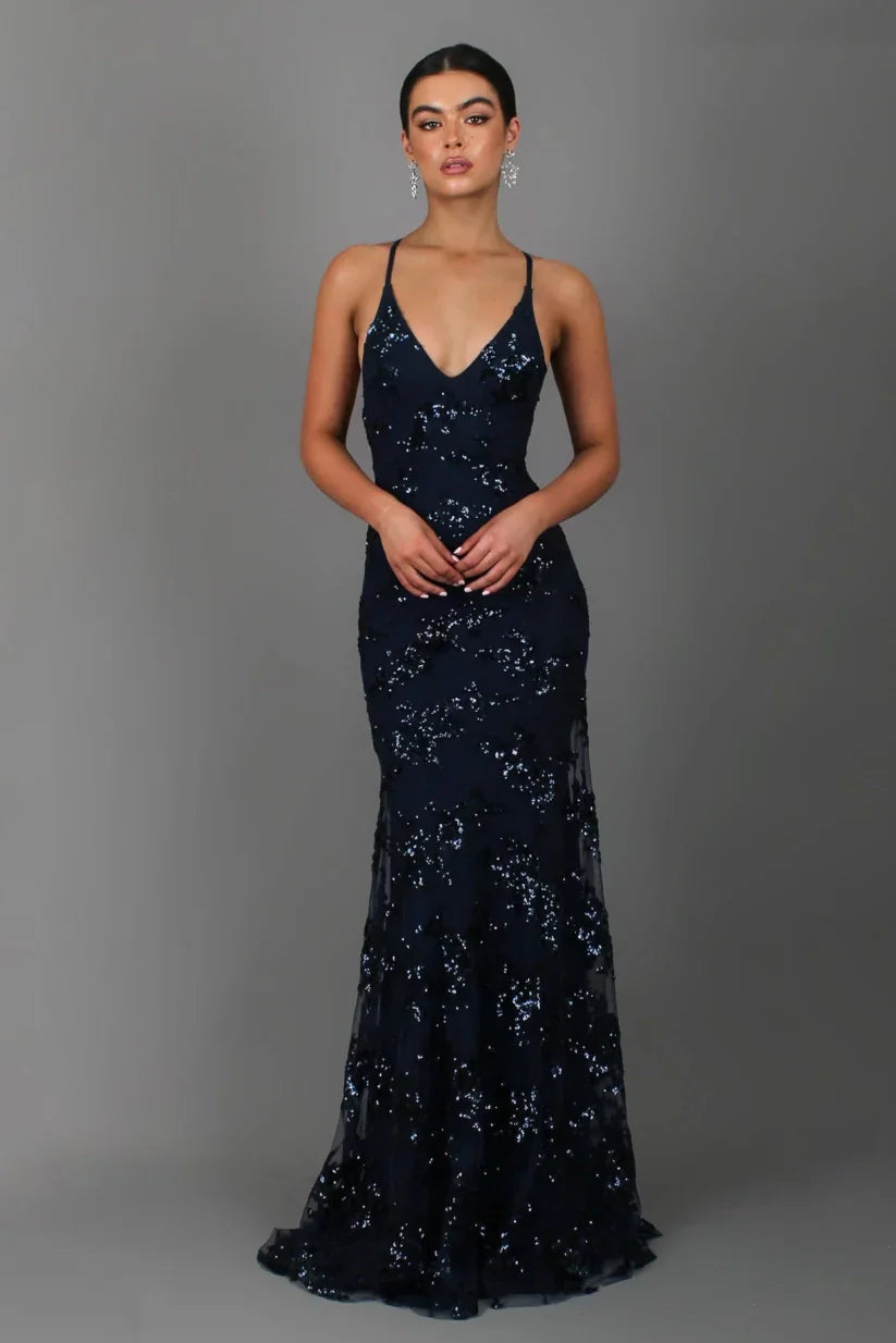 Cedarielle - Abito lungo da donna con paillettes, elegante e aderente