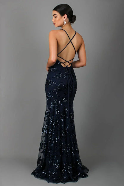 Cedarielle - Abito lungo da donna con paillettes, elegante e aderente
