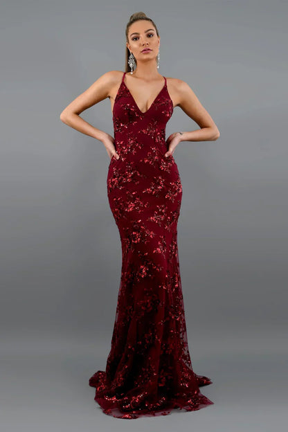 Cedarielle - Abito lungo da donna con paillettes, elegante e aderente