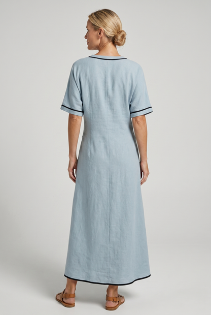 Women's Twist Front V-Neck Contrast Trim Maxi Dress - Image 4