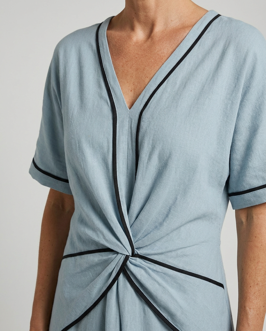Women's Twist Front V-Neck Contrast Trim Maxi Dress - Image 5