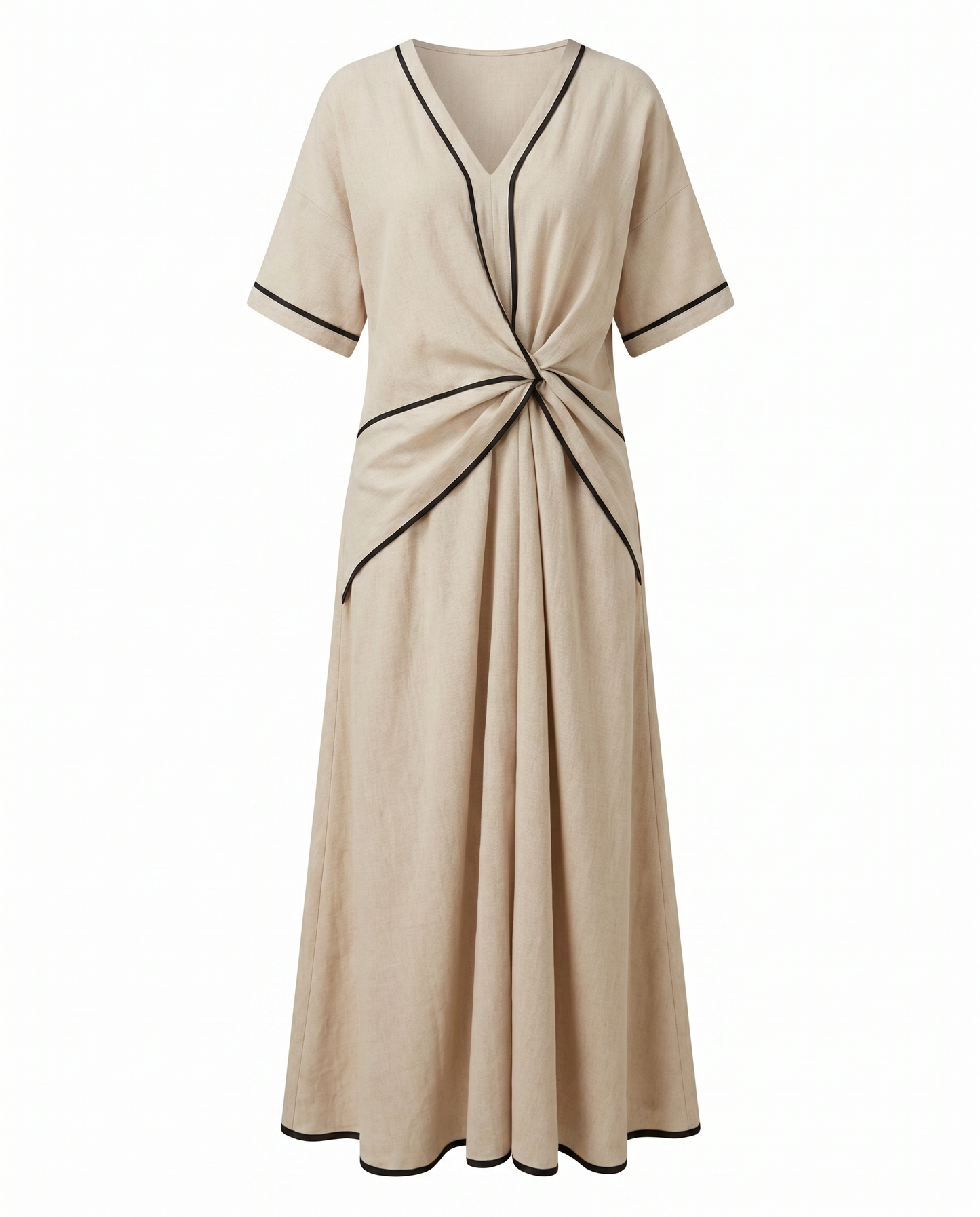 Women's Twist Front V-Neck Contrast Trim Maxi Dress - Image 8