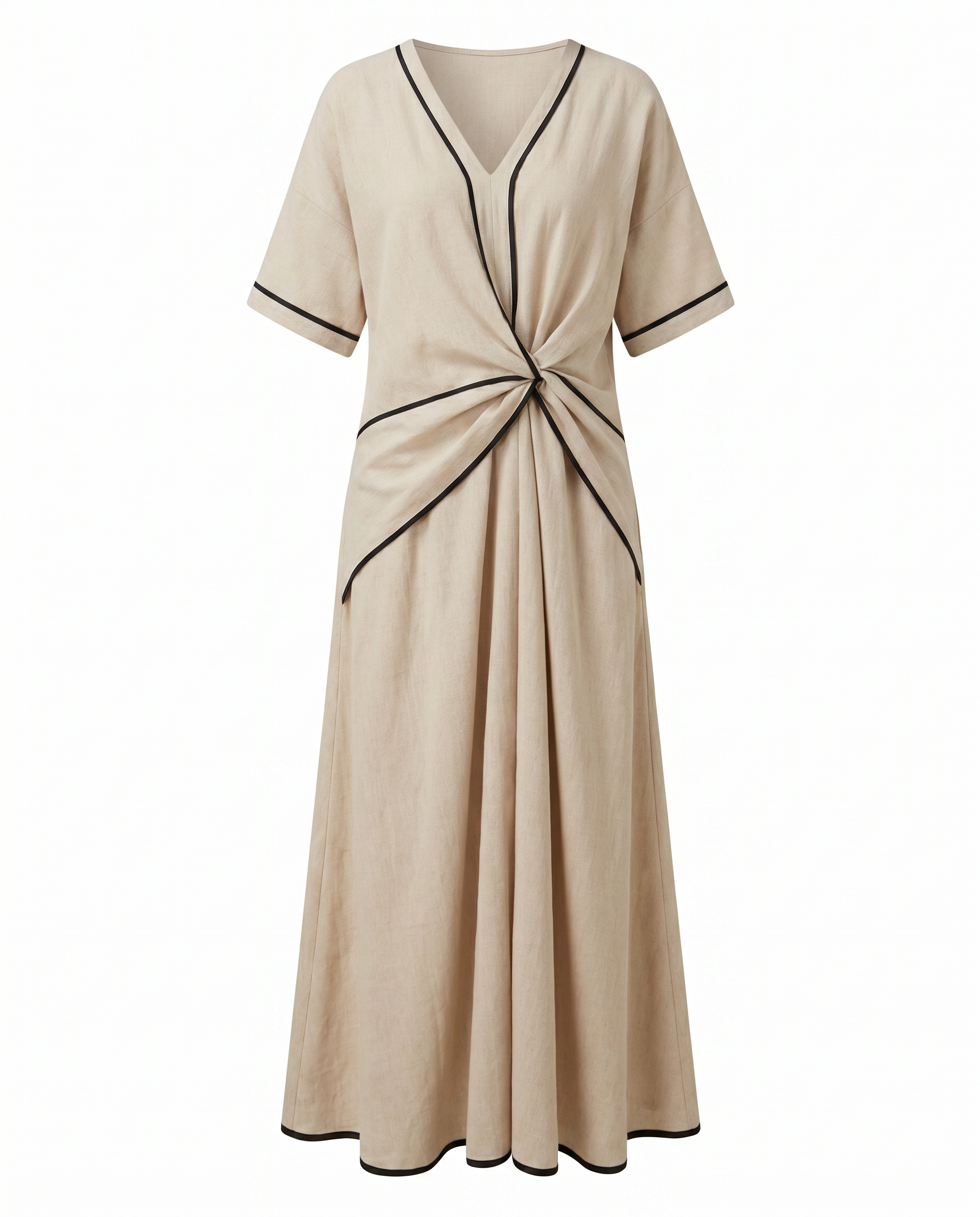 Women's Twist Front V-Neck Contrast Trim Maxi Dress - Image 8