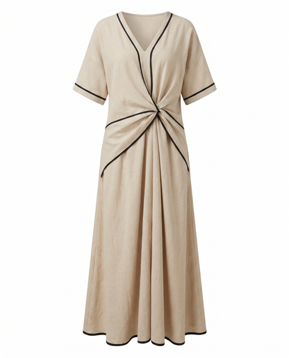 Women's Twist Front V-Neck Contrast Trim Maxi Dress - Image 8