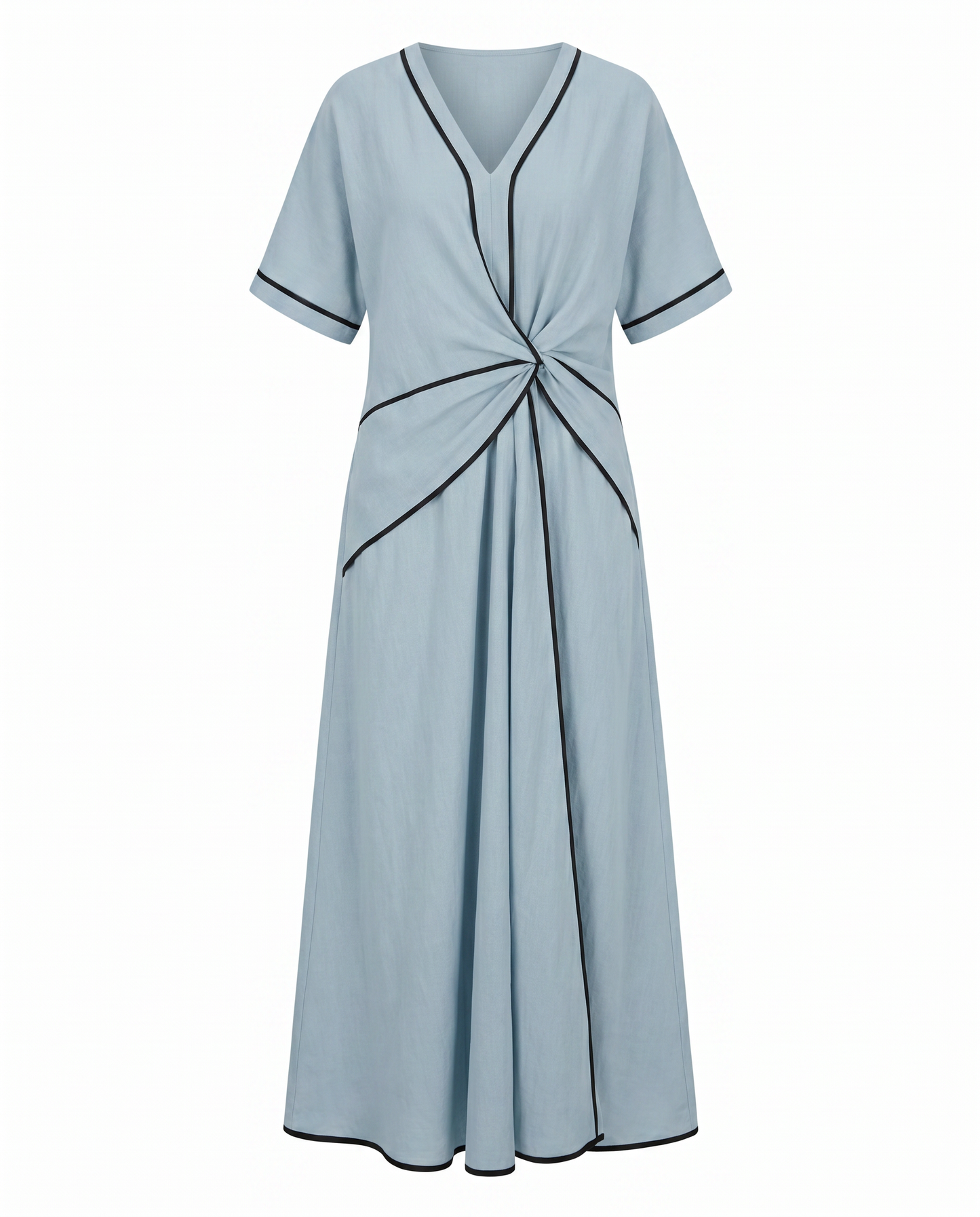 Women's Twist Front V-Neck Contrast Trim Maxi Dress - Image 6
