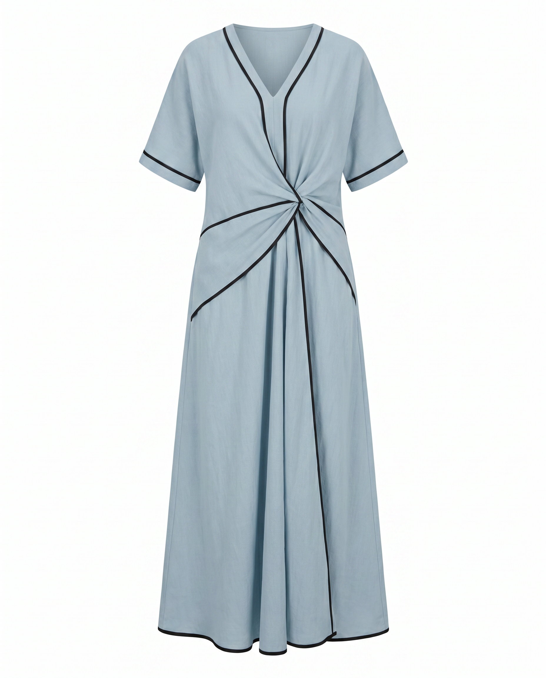 Women's Twist Front V-Neck Contrast Trim Maxi Dress - Image 6