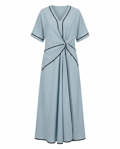 Women's Twist Front V-Neck Contrast Trim Maxi Dress - Image 6