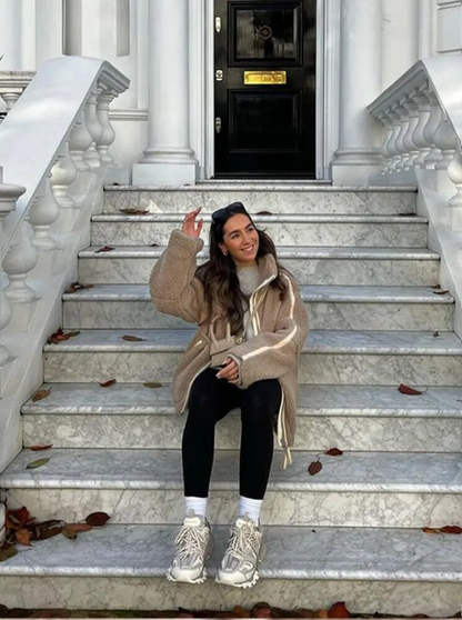 Celandria – Chaqueta de forro polar tipo oso para mujer, de gran tamaño