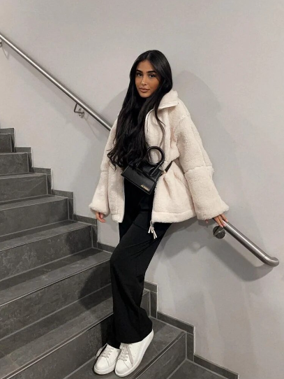 Celandria – Chaqueta de forro polar tipo oso para mujer, de gran tamaño
