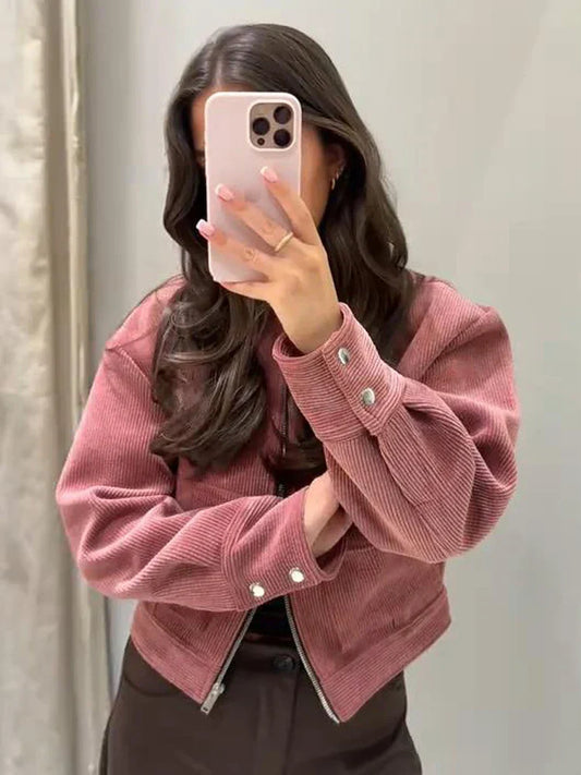 Maiselle – Cropped Zip Bomber Jacket Women