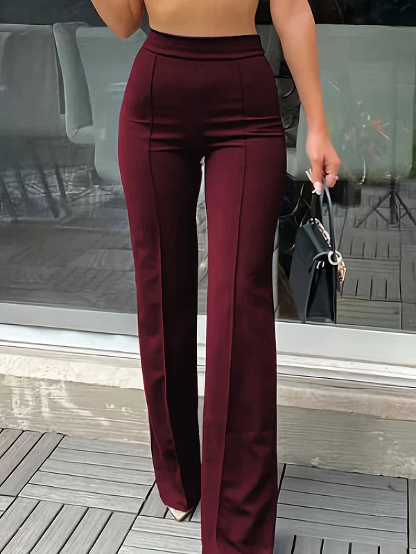 Elvaria - Pantaloni Donna a Vita Alta Elasticizzati a Gamba Larga