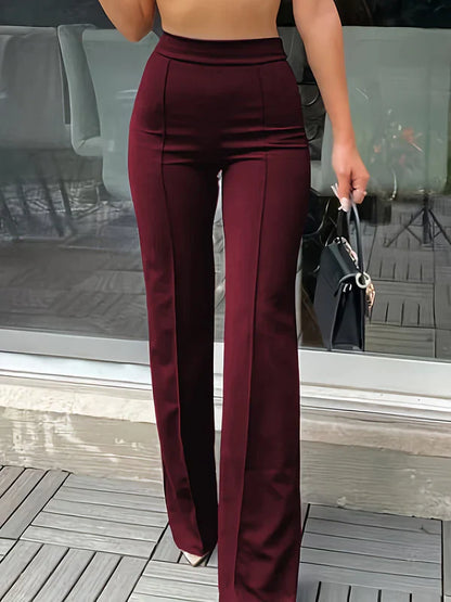 Elvaria - Pantaloni Donna a Vita Alta Elasticizzati a Gamba Larga