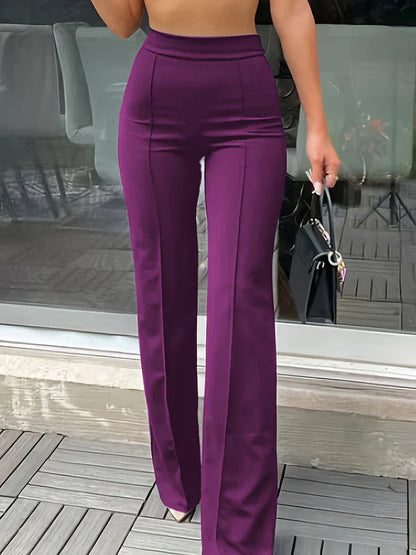 Elvaria - Pantaloni Donna a Vita Alta Elasticizzati a Gamba Larga