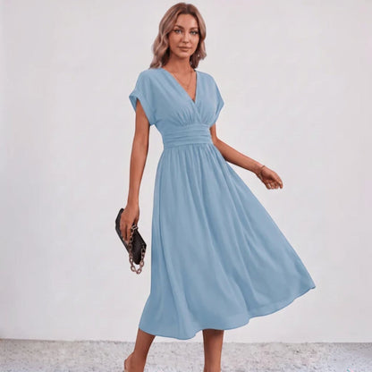 Women Ruched Waist Deep V Midi Dress Wedding Guest - Image 11