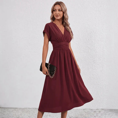 Women Ruched Waist Deep V Midi Dress Wedding Guest - Image 19