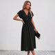 Women Ruched Waist Deep V Midi Dress Wedding Guest - Image 9