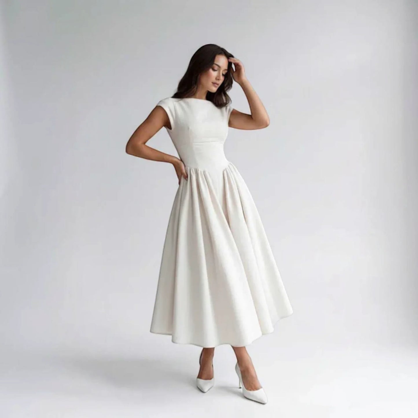 Women Fit Flare Sleeveless A-Line Midi Dress Wedding Guest - Image 11