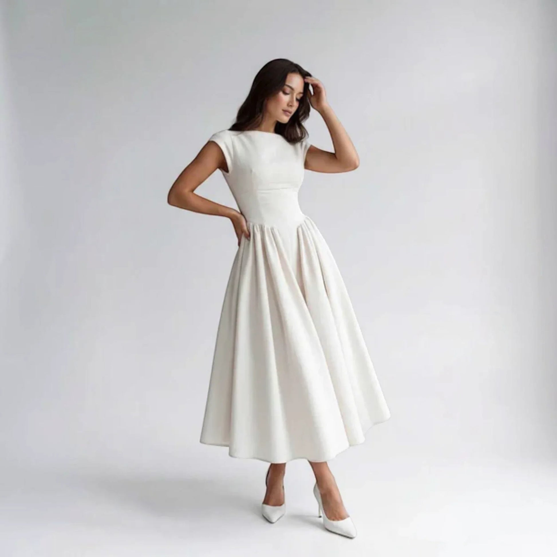 Women Fit Flare Sleeveless A-Line Midi Dress Wedding Guest - Image 11
