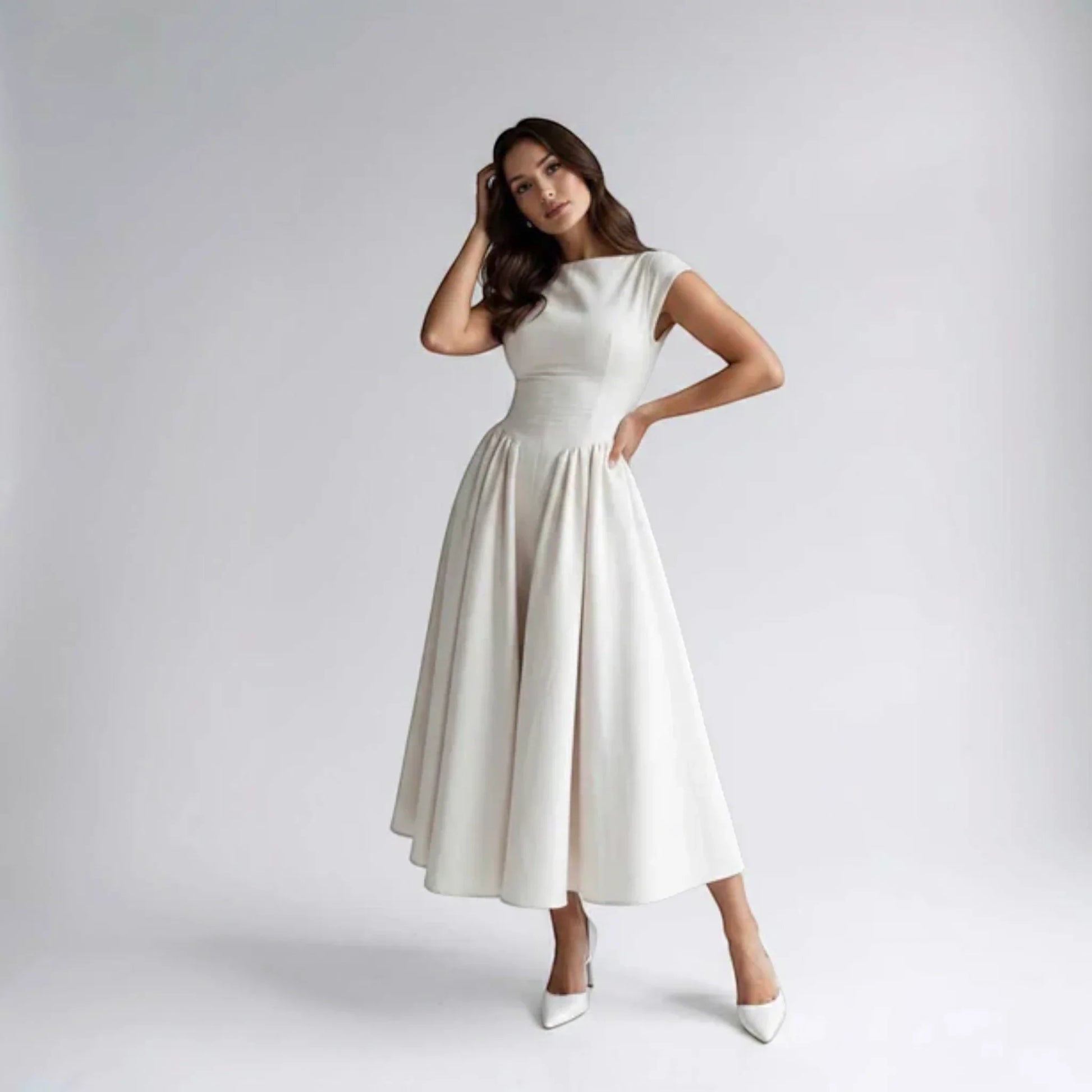 Women Fit Flare Sleeveless A-Line Midi Dress Wedding Guest - Image 13