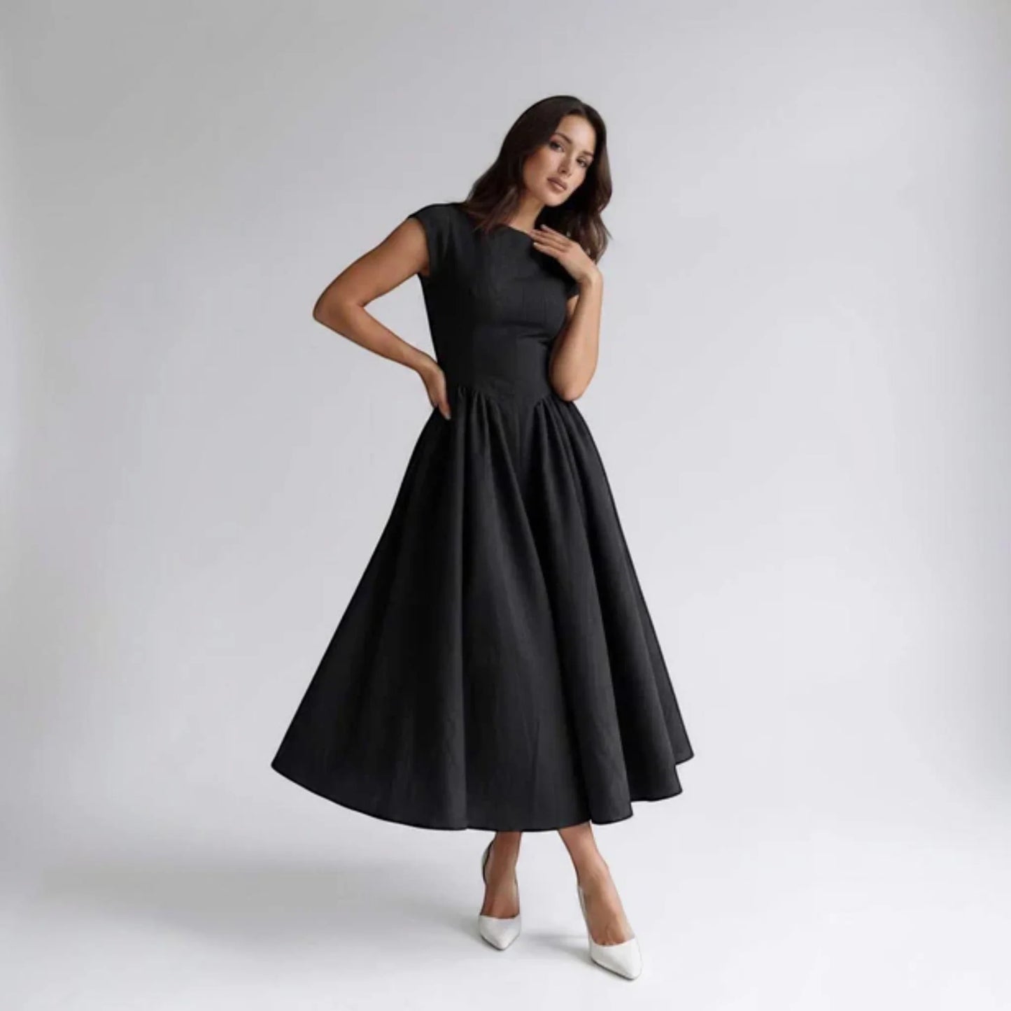 Women Fit Flare Sleeveless A-Line Midi Dress Wedding Guest - Image 16
