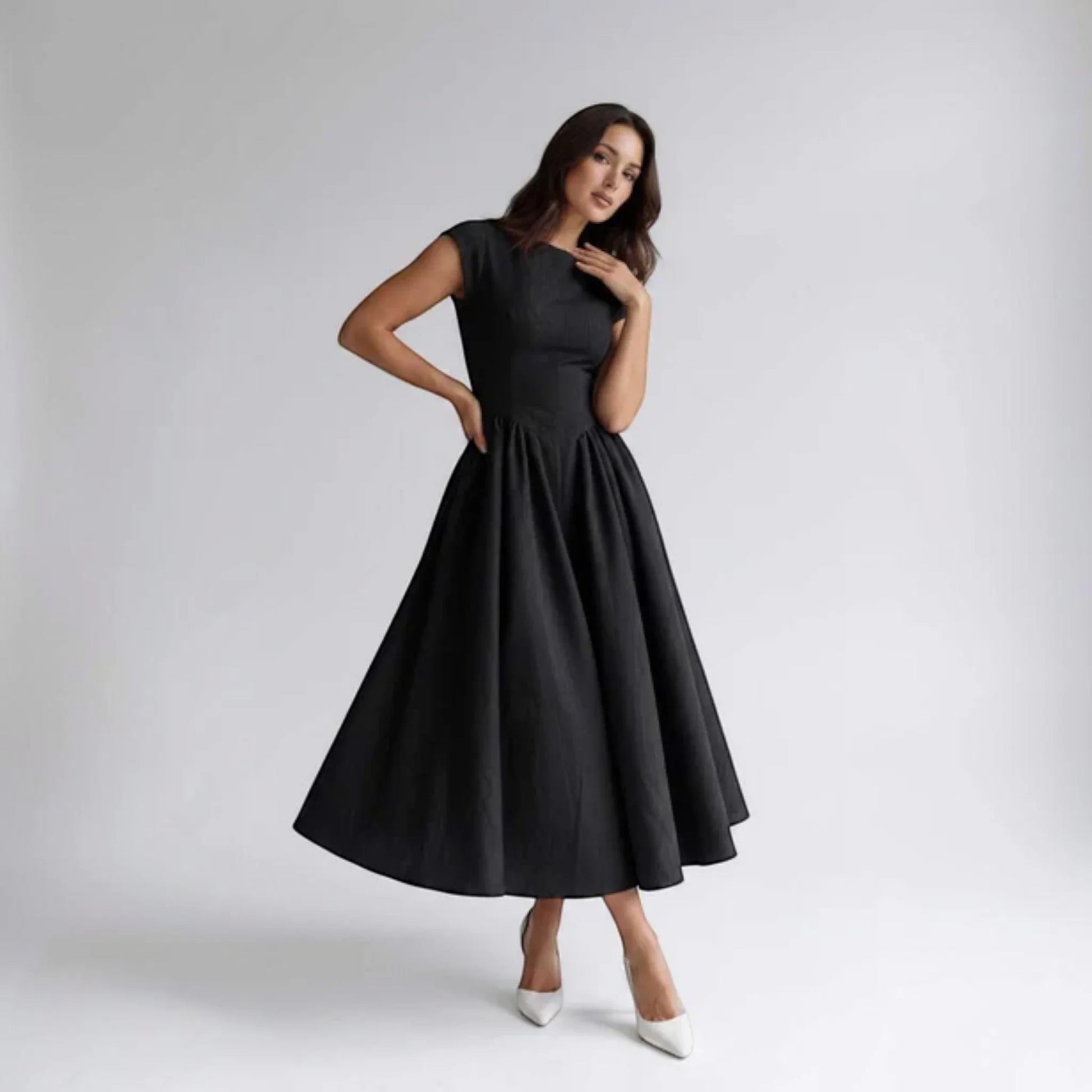 Women Fit Flare Sleeveless A-Line Midi Dress Wedding Guest - Image 16