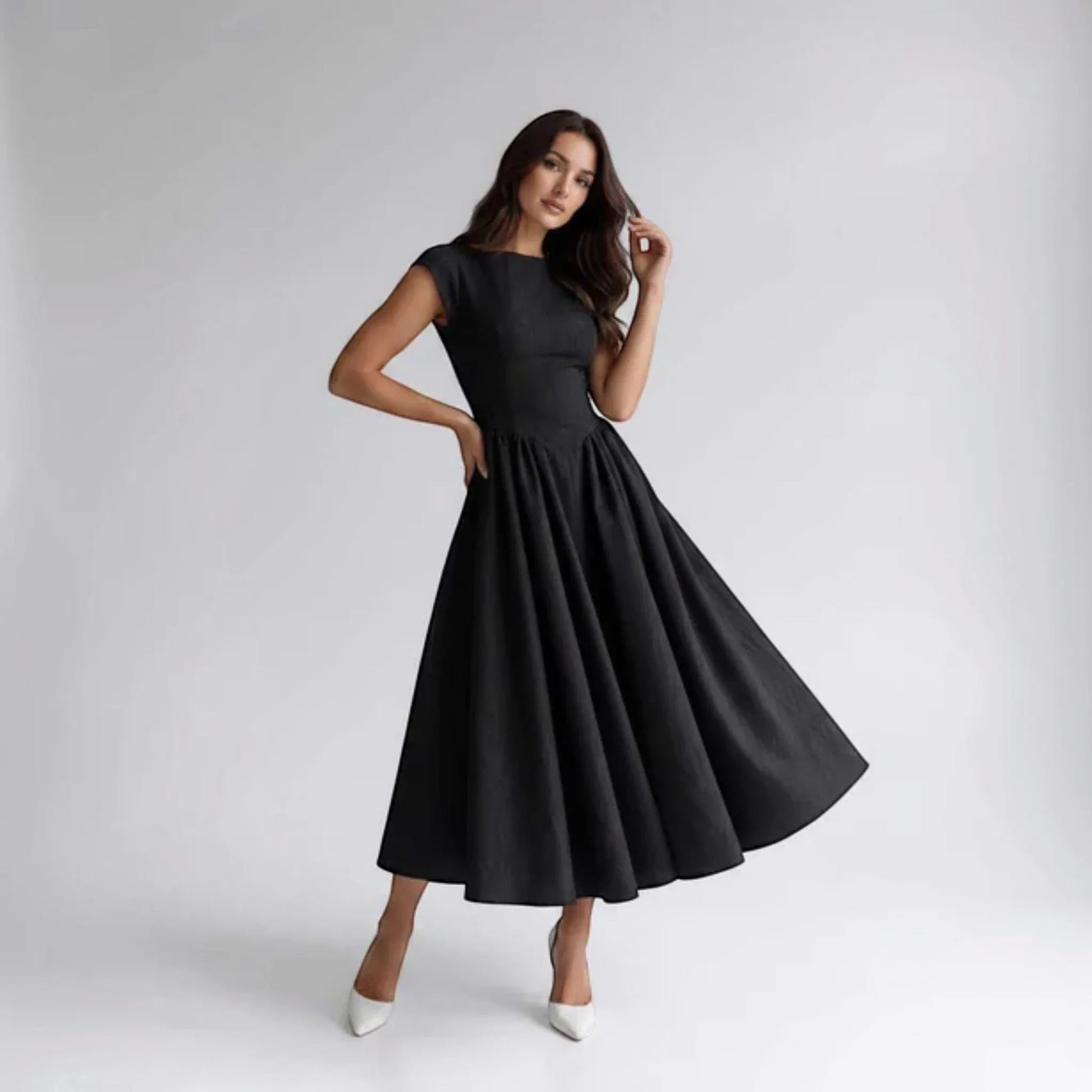 Women Fit Flare Sleeveless A-Line Midi Dress Wedding Guest - Image 18
