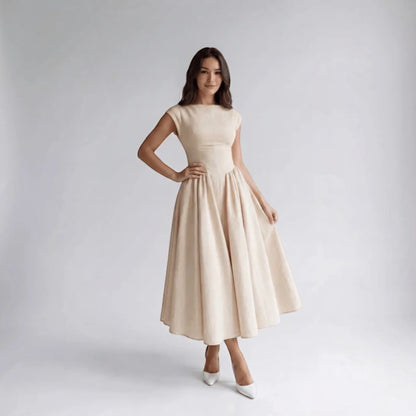 Women Fit Flare Sleeveless A-Line Midi Dress Wedding Guest - Image 5