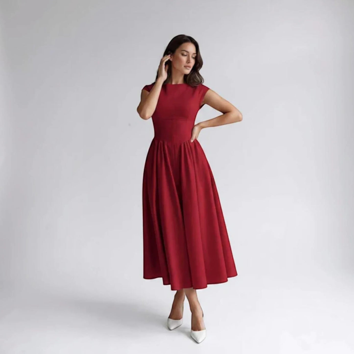 Women Fit Flare Sleeveless A-Line Midi Dress Wedding Guest - Image 8