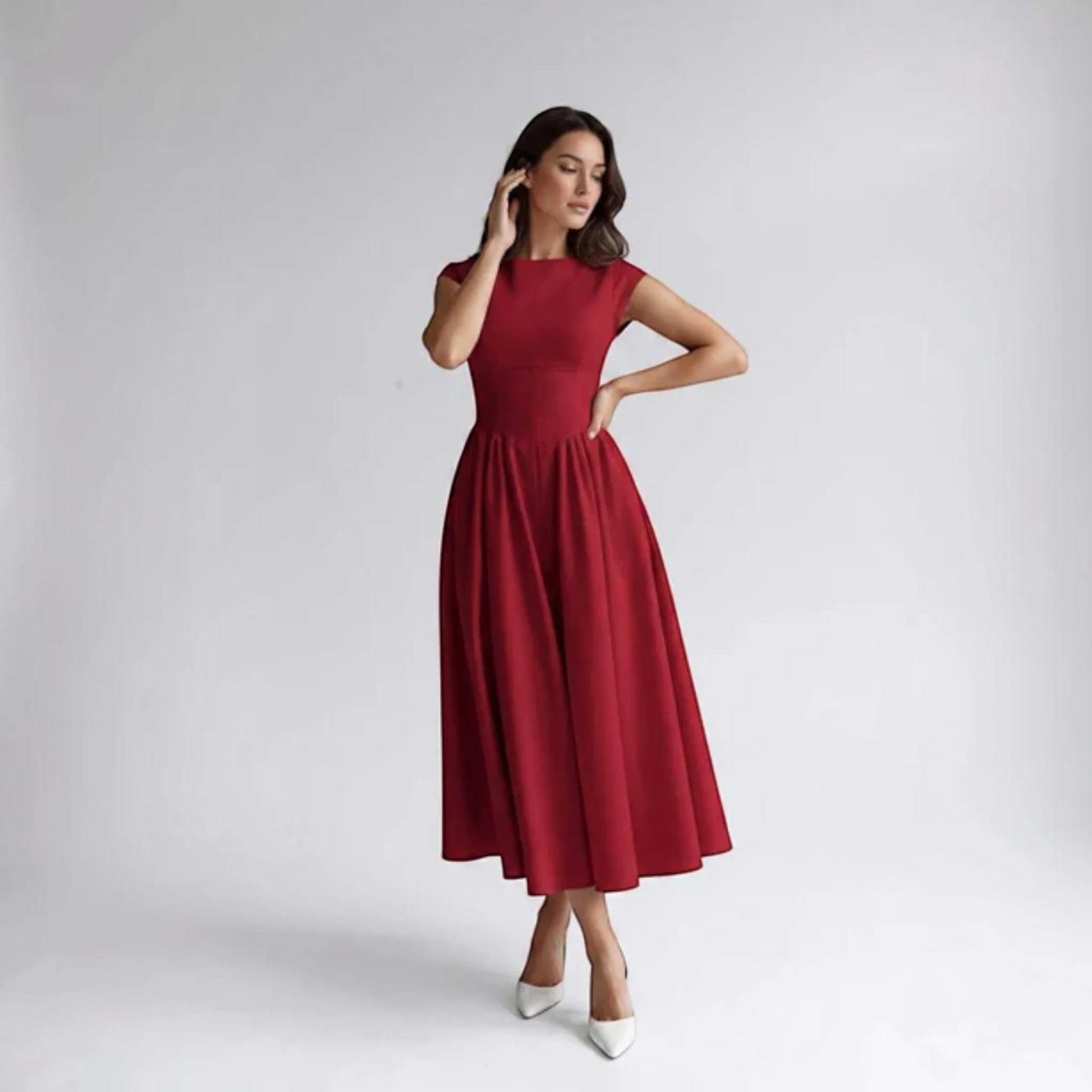 Women Fit Flare Sleeveless A-Line Midi Dress Wedding Guest - Image 8
