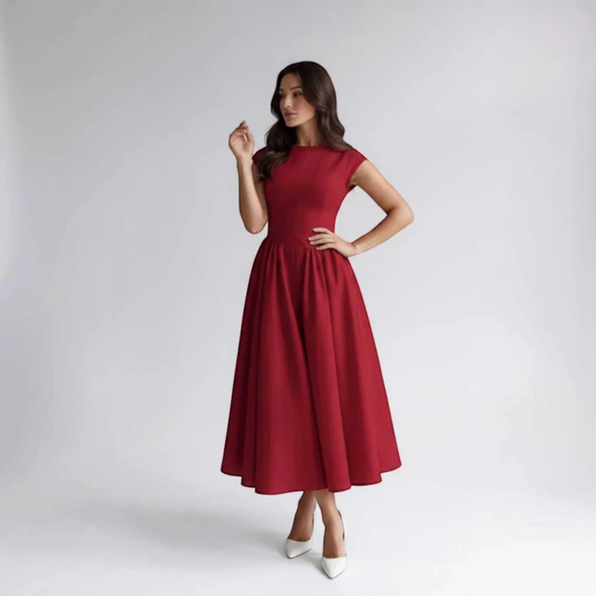Women Fit Flare Sleeveless A-Line Midi Dress Wedding Guest - Image 9